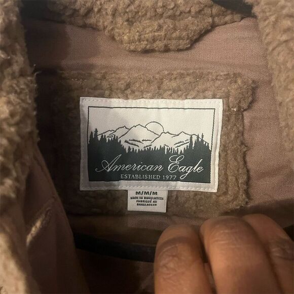 American Eagle Teddy‎ Bear Oversized Sherpa Fleece Jacket M Taupe Brown - Picture 4 of 9